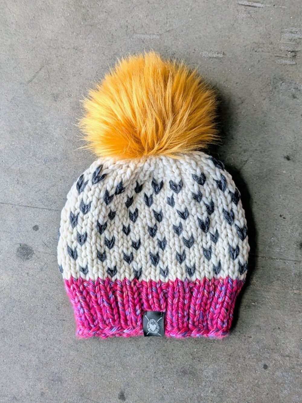 Nickichicki Knitwear Handmade Handknit Tiny Hearts Pom Pom Beanie Hat one size